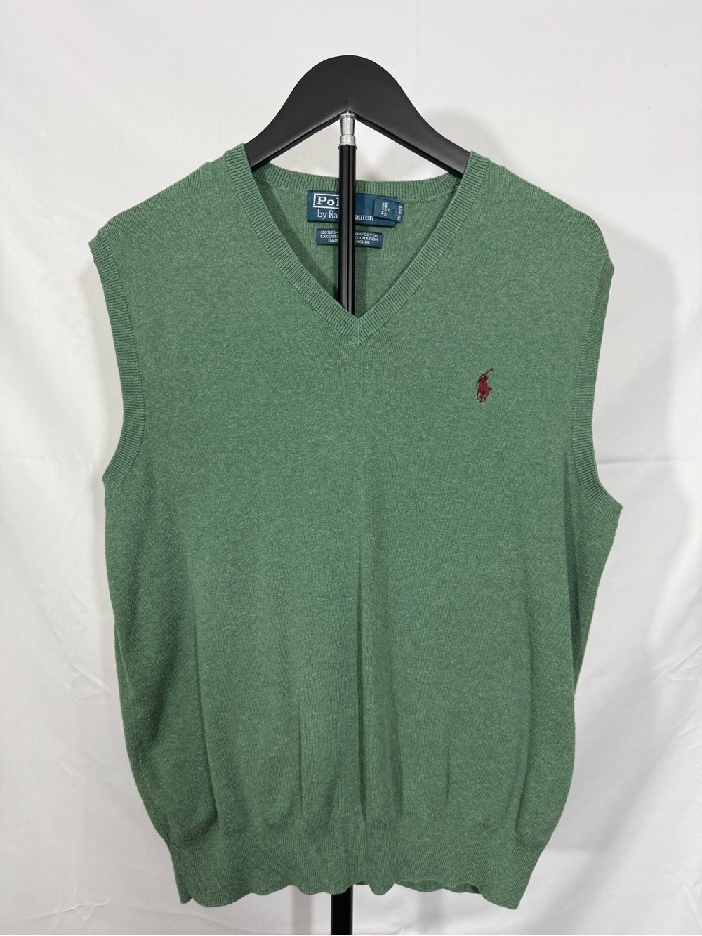 Polo Ralph Lauren Pima Cotton V Neck Sweater Vest Green Pony Logo M